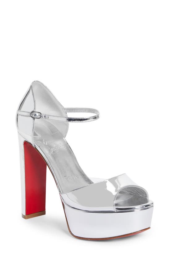 Shop Christian Louboutin Sandaloo Metallic Peep-toe Sandal In Silver