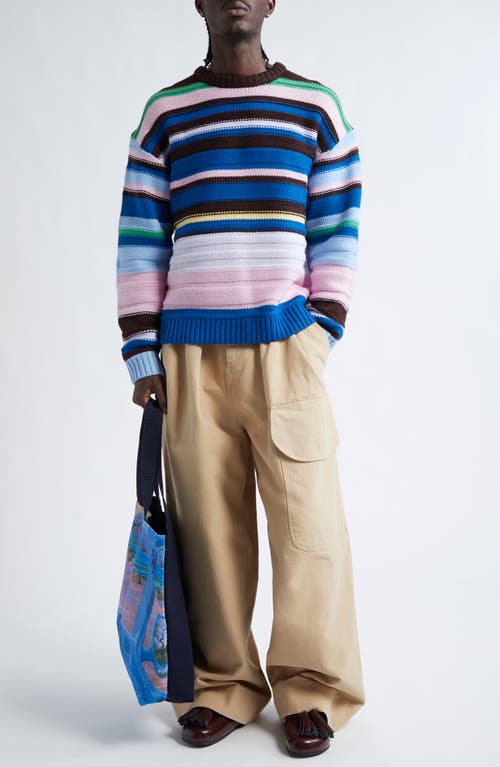 Shop Jw Anderson Stripe Merino Wool Crewneck Sweater In Blue/multi