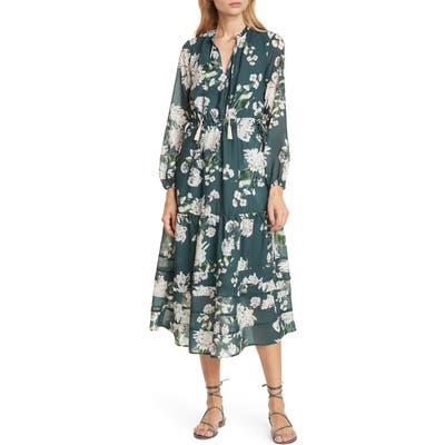 Dolan Sandrine Floral Split Neck Long Sleeve Dress, Grey