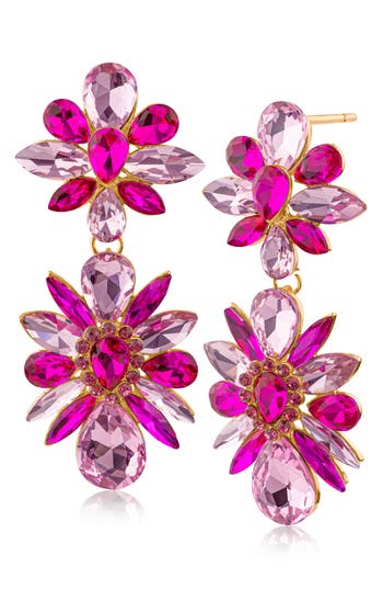 Shop Jardin Crystal Cluster Drop Earrings In Pink/gold