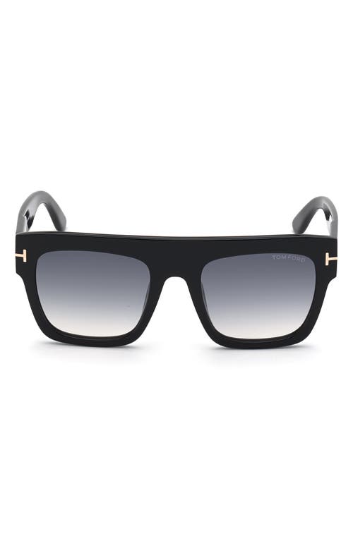 TOM FORD Renee 52mm Gradient Flat Top Square Glasses in Shiny Black/Smoke Gradient at Nordstrom