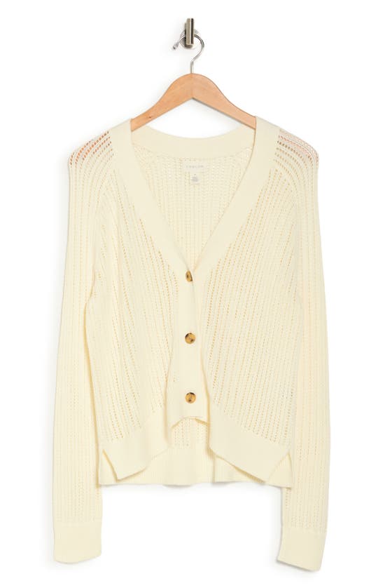 Shop Caslon ® Cotton Blend Pointelle Cardigan In Ivory Pristine