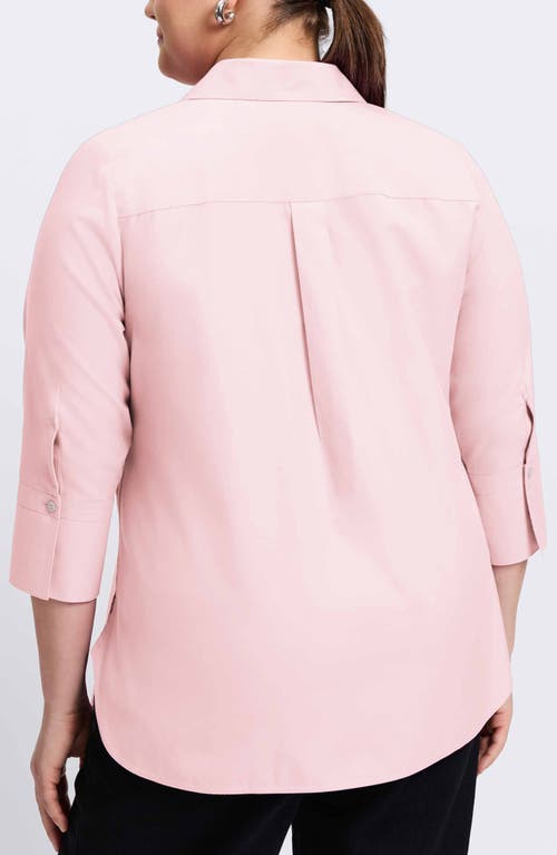 Foxcroft Madison Three-quarter Sleeve Cotton Button-up Shirt In Chambray Pink