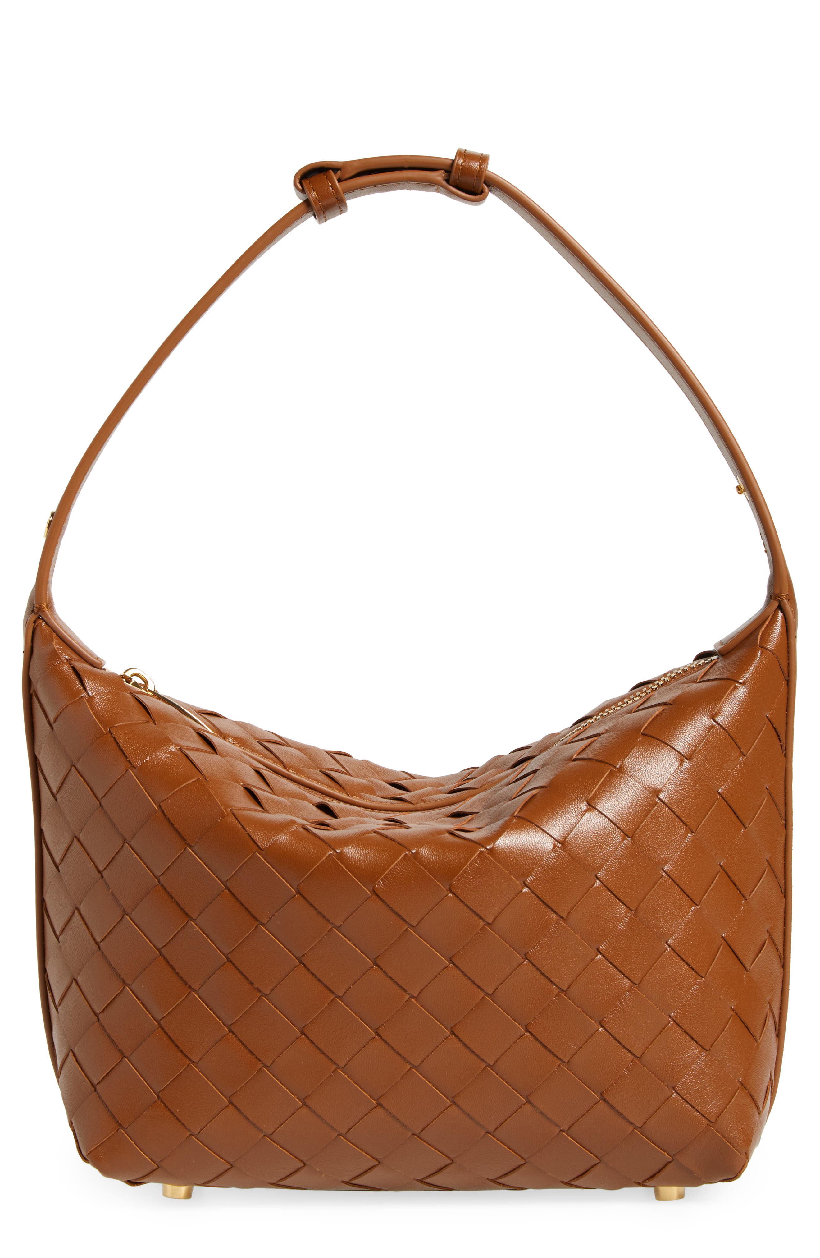 Bottega Veneta Intreccio Leather Toiletry Bag In Cognac/gold