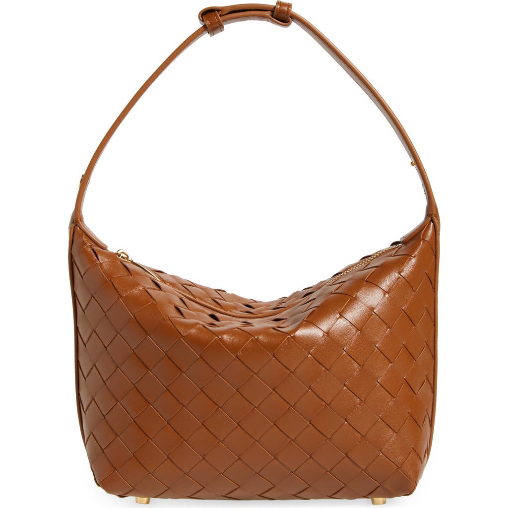 Bottega Veneta Intreccio Leather Toiletry Bag In Cognac/gold