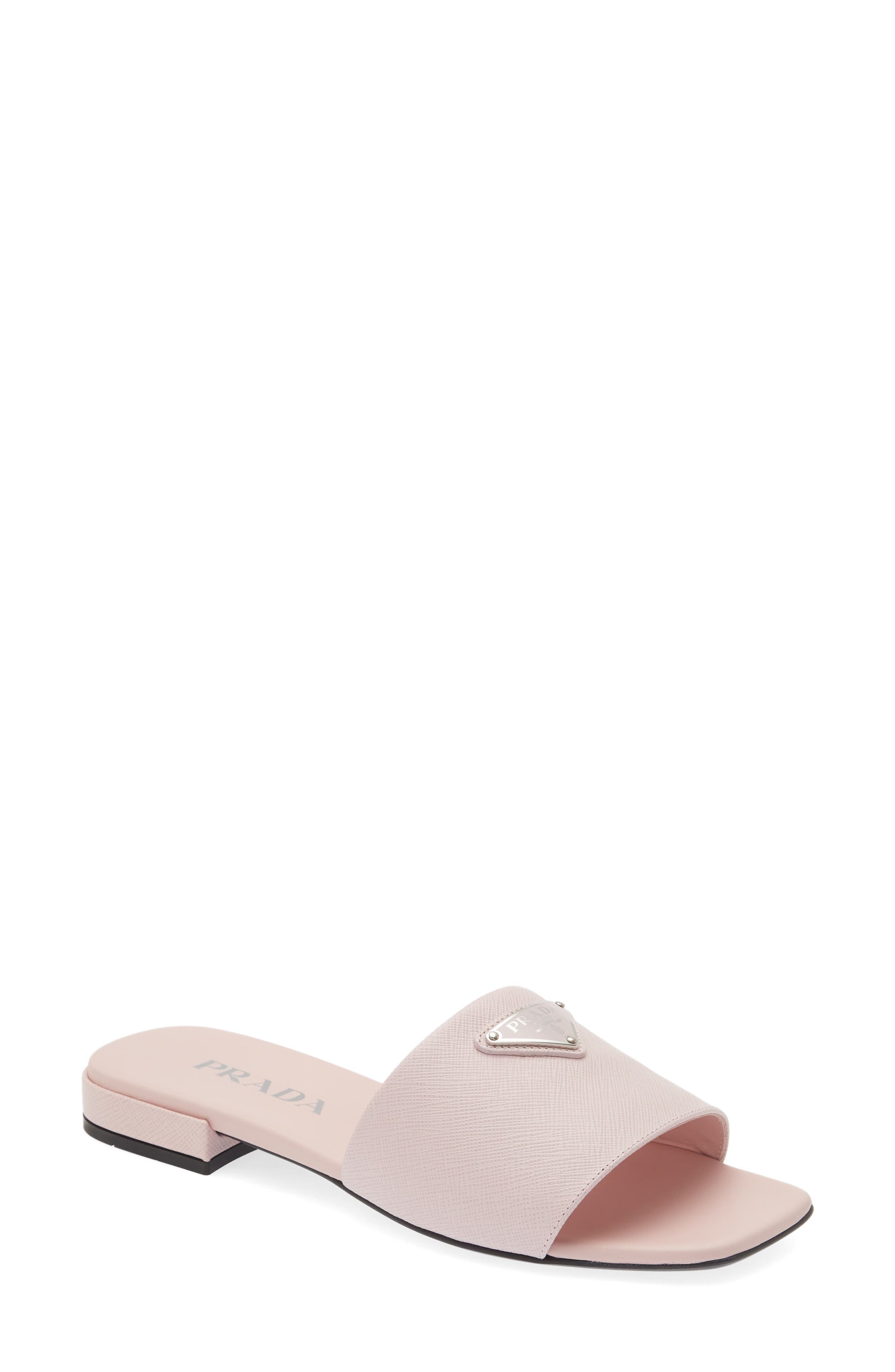 Prada Calfskin Logo Flat Slide Sandals | Smart Closet