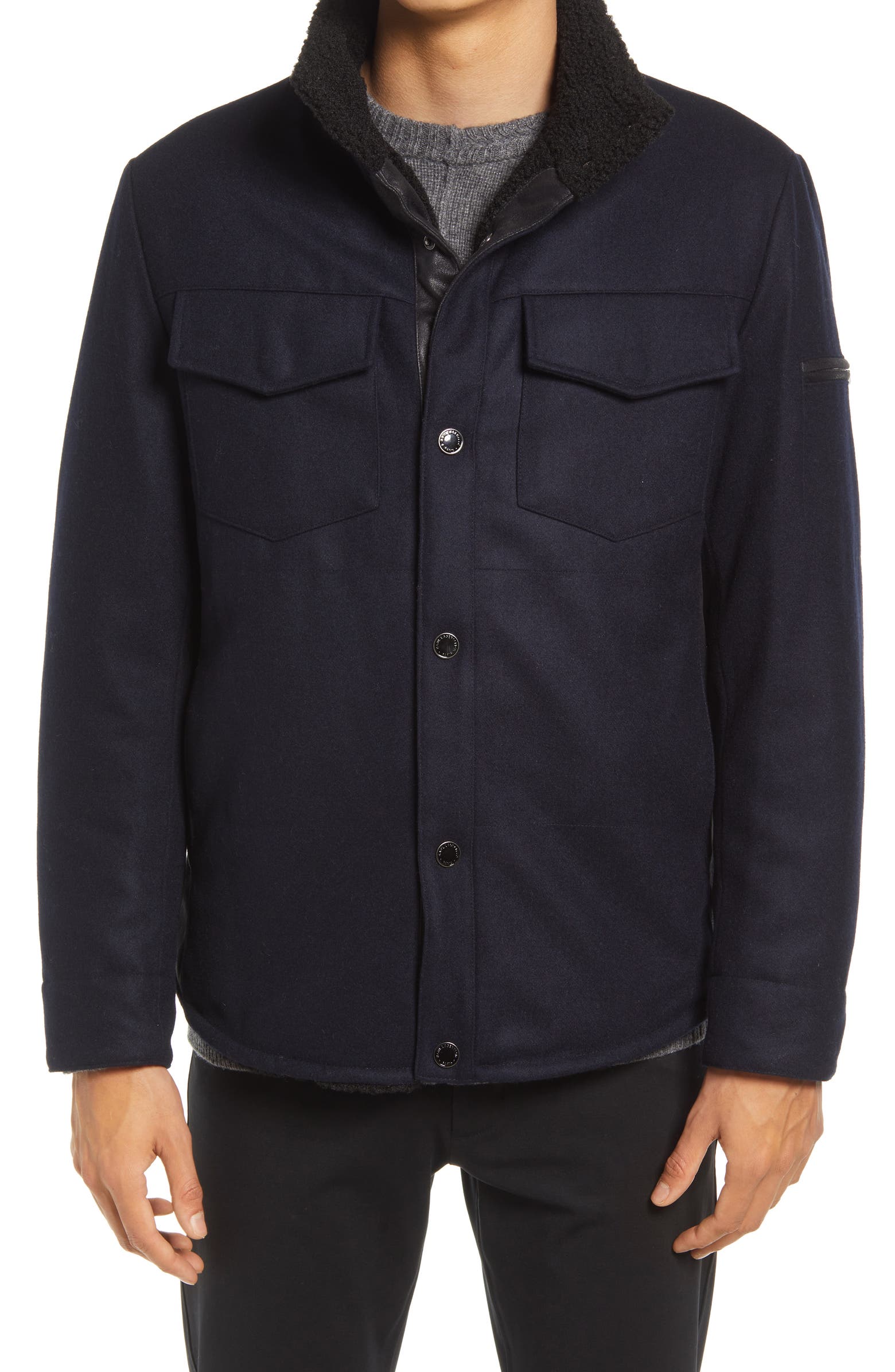 Karl Lagerfeld Paris Fleece Lined Wool Blend Shirt Jacket | Nordstrom