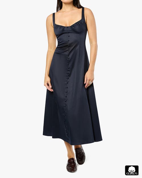 Weworewhat Ruched Cup Button Midi Dress In Navy