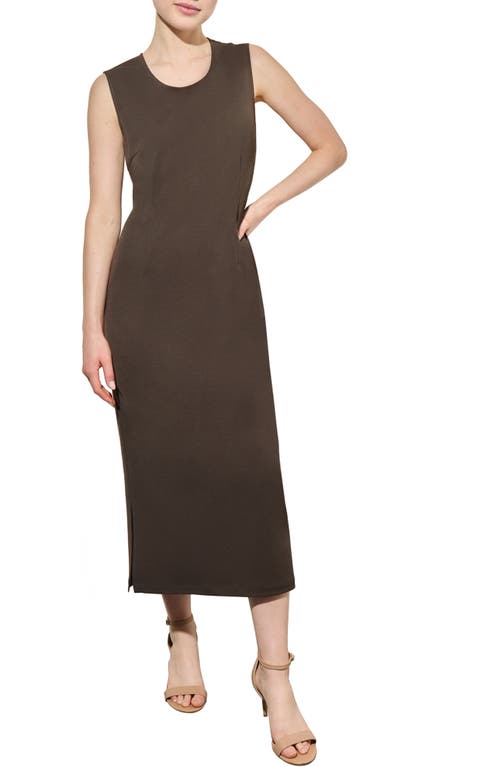 Shop Ming Wang Sleeveless Midi Dress In Dark Umber