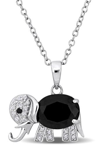 Delmar Black Spinel & White Topaz Elephant Pendant Necklace In Black