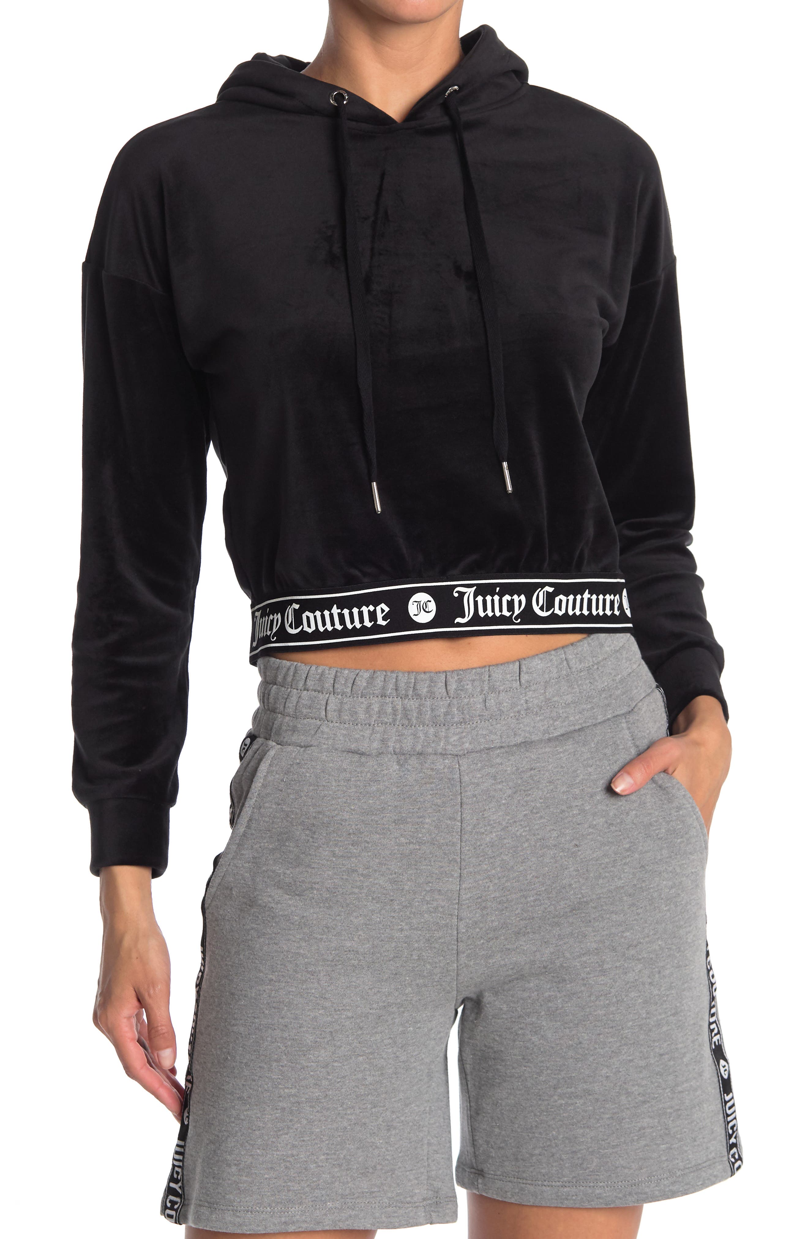 Juicy Couture Cropped Long Sleeve Hoodie In Black