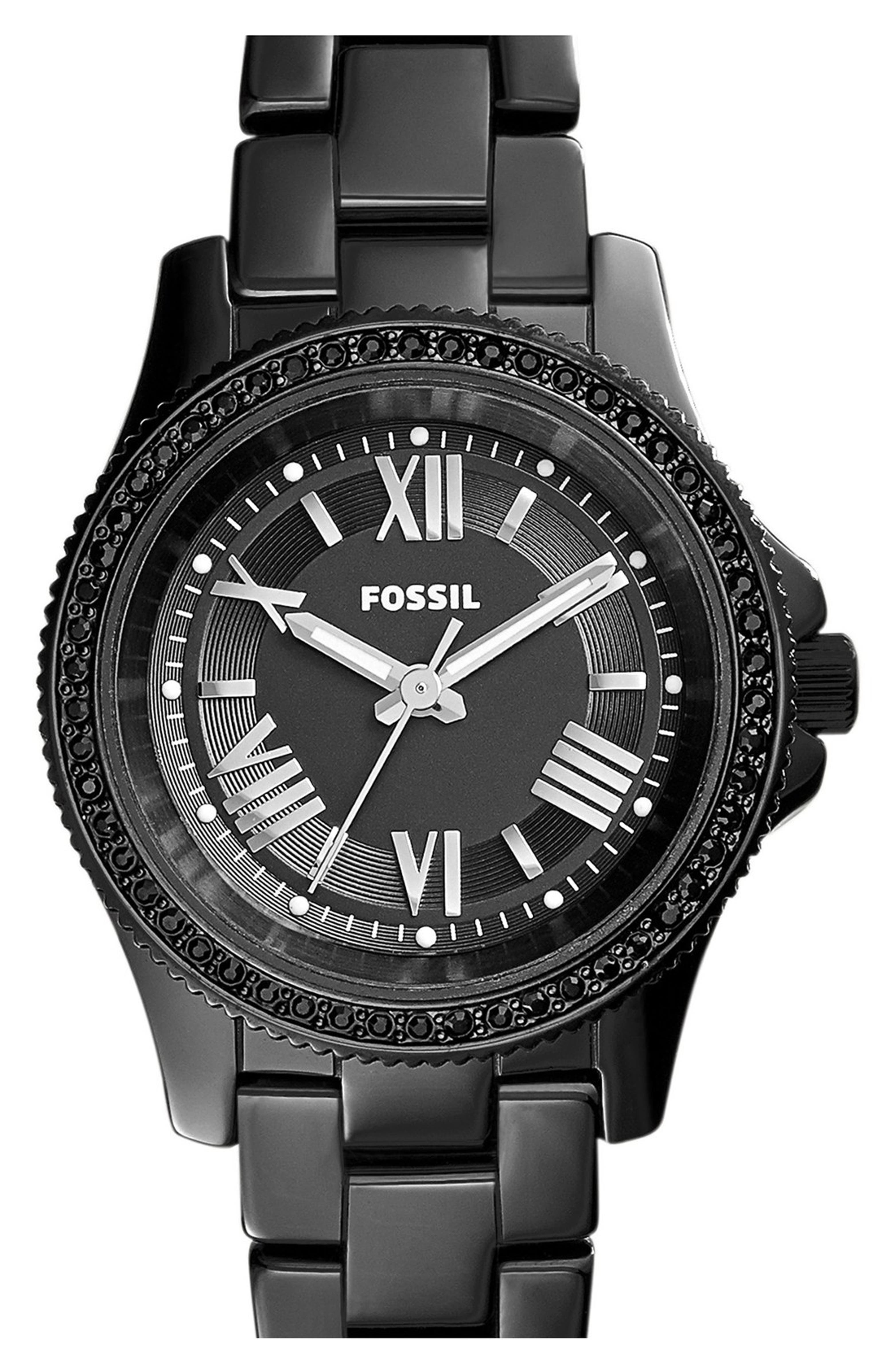 Fossil 'Cecile' Crystal Bezel Ceramic Bracelet Watch, 29mm | Nordstrom