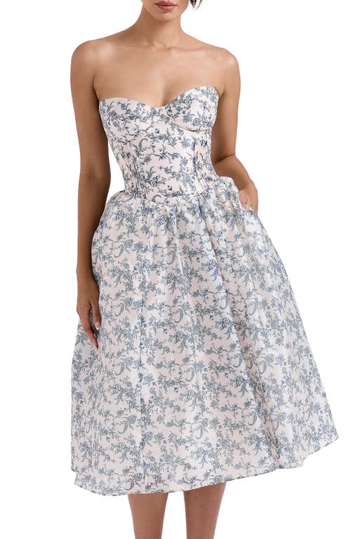 Shop House Of Cb Bennett Corset Strapless Fit & Flare Cocktail Dress In Navy Cream Floral