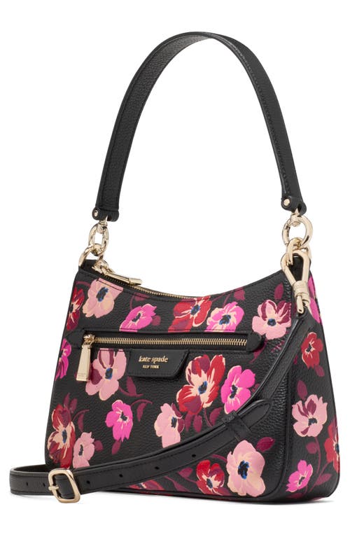 Shop Kate Spade New York Hudson Poppies Pebbled Leather Shoulder Bag In Black Multi.