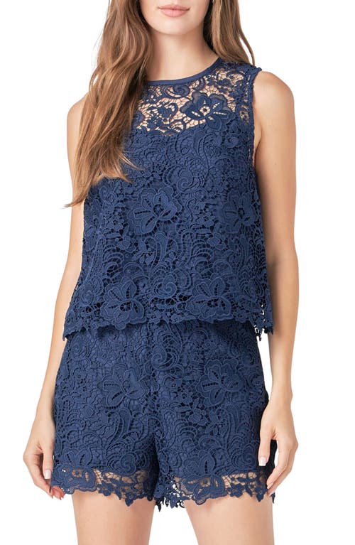 Endless Rose Deco Sleeveless Lace Top In Navy