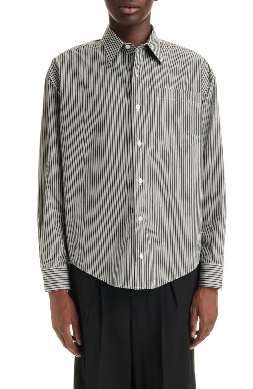 Ami Alexandre Mattiussi Ami Paris Ami De Coeur Boxy Fit Stripe Cotton Oxford Button-up Shirt In Black/chalk