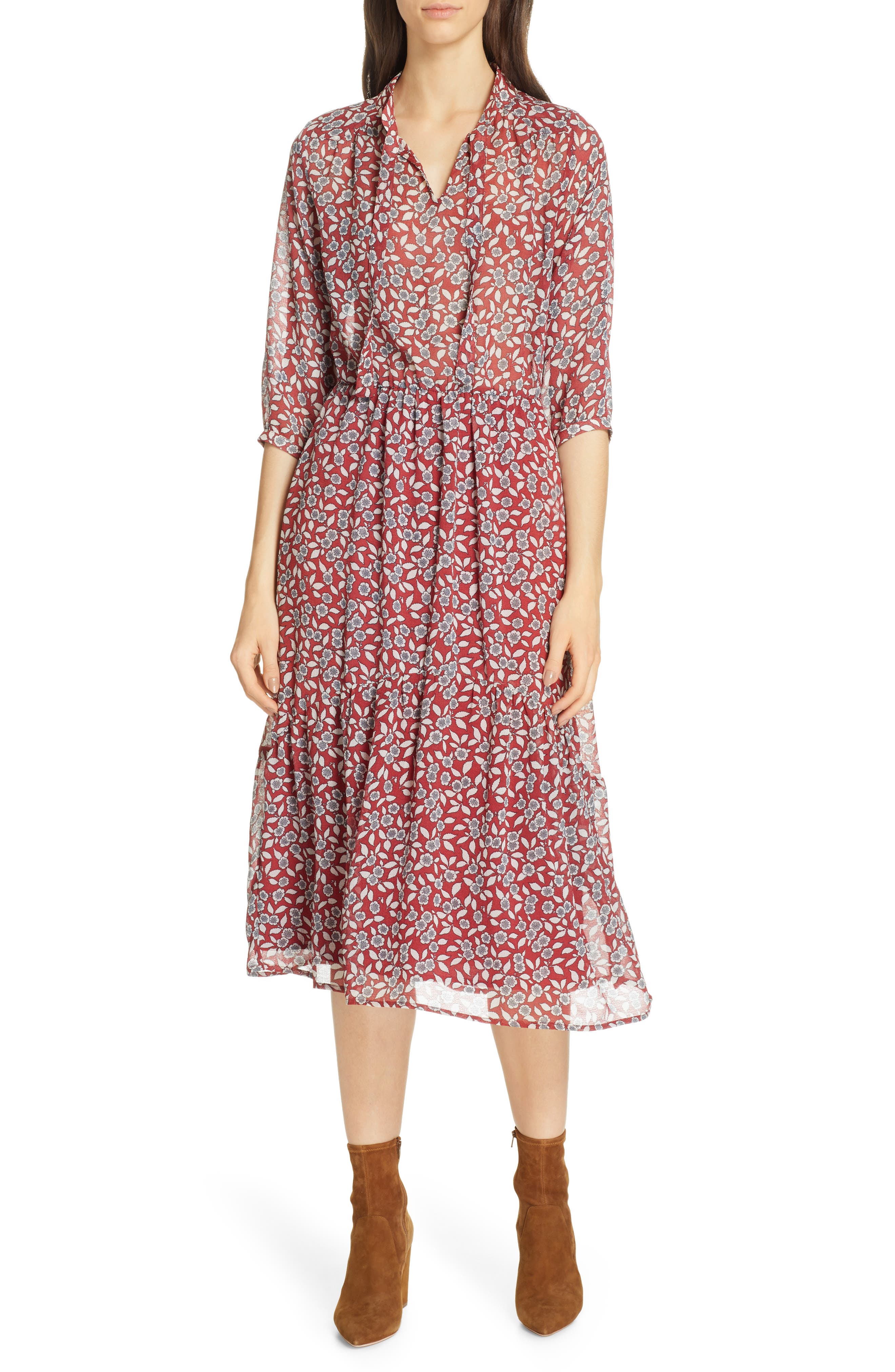 Ba & sh Bonnie Midi Dress, Burgundy