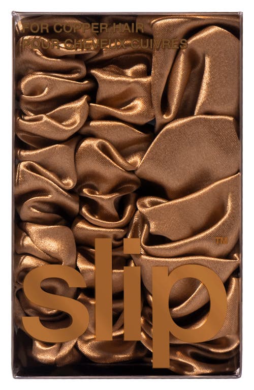 Slip 3-pack Large & Small Silk Scrunchie Set In Copper