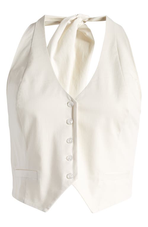 Good American Halter Tie Back Stretch Poplin Vest In White