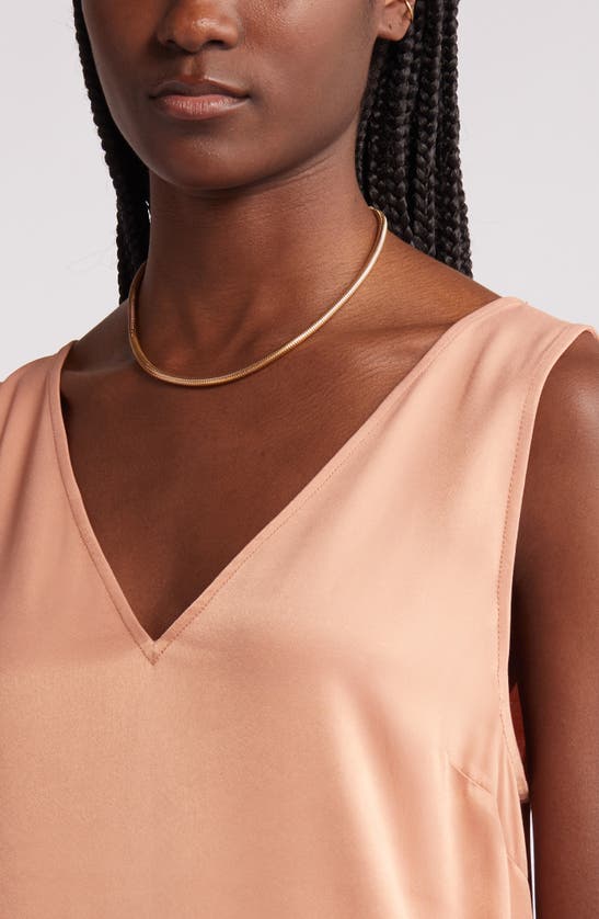 Shop Nordstrom V-neck Sleeveless Satin Midi Dress In Tan Cork