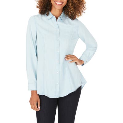 Foxcroft Juliet Chambray Button-Up Shirt, Blue
