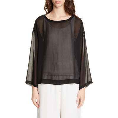 Eileen Fisher Ballet Neck Chiffon Boxy Top, Black