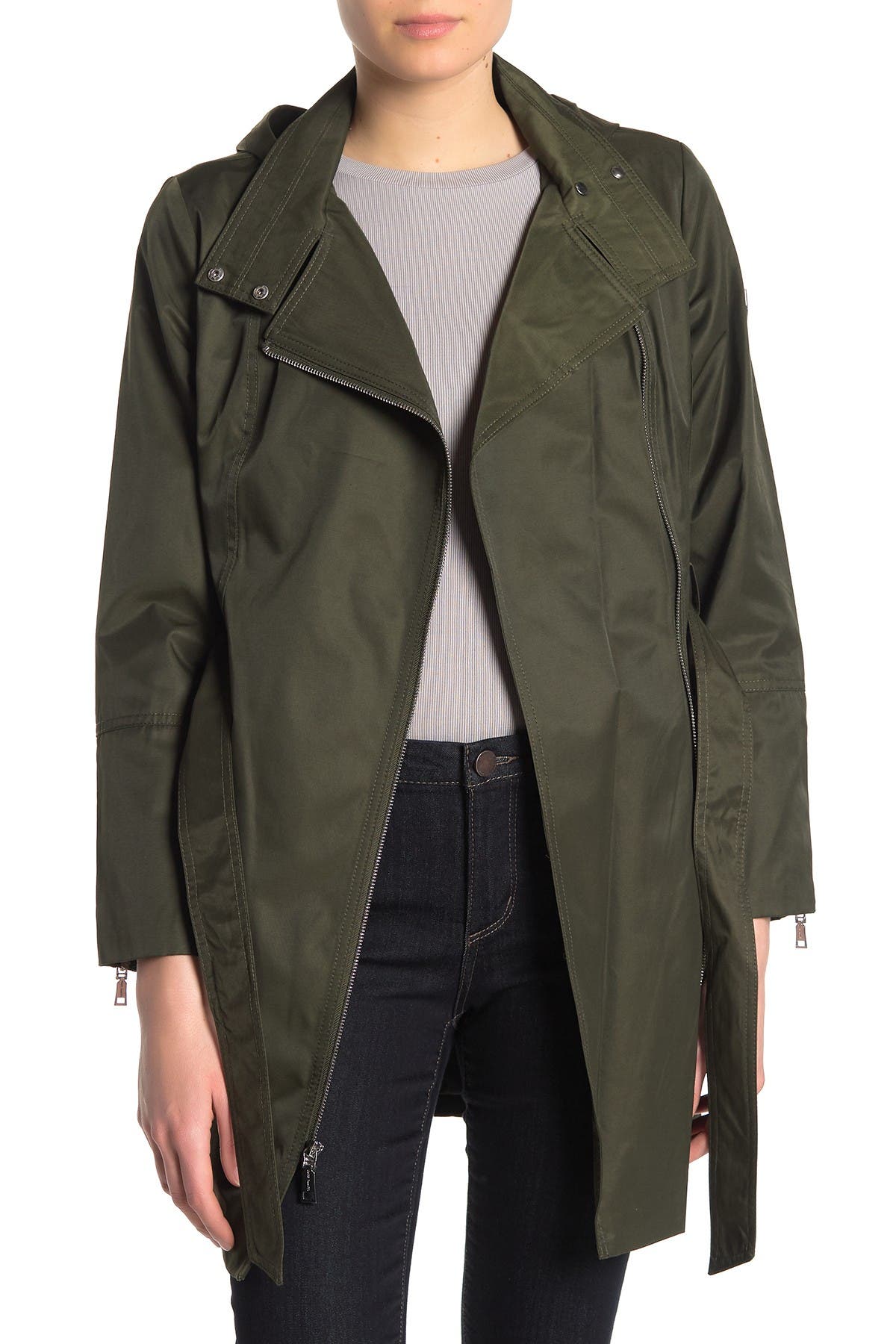 vince camuto hooded trench coat