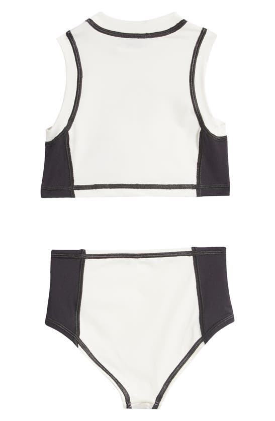 Shop Moncler Kids' Two-tone Two-piece Tankini Swimsuit In Grey