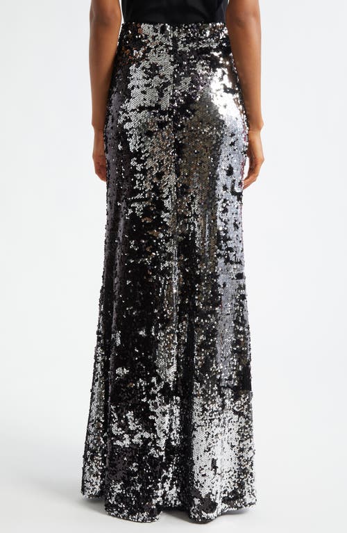 Shop L Agence L'agence Zeta Sequin Maxi Skirt In Silver/black Sequin