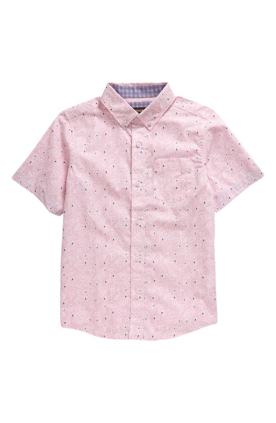 Shop Johnston & Murphy Kids' Flamingo Print Short Sleeve Cotton Button-down Shirt In Pink