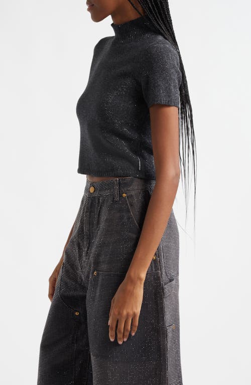 Alexander Wang Hotfix Crystal Wool Blend Sweater In Charcoal
