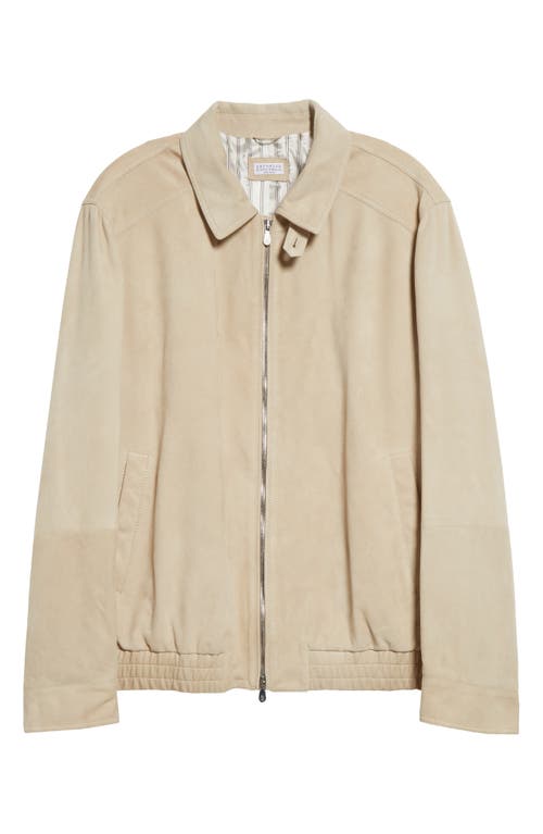 Shop Brunello Cucinelli Suede Jacket In Cba18 Biscuit/bianco/grigio