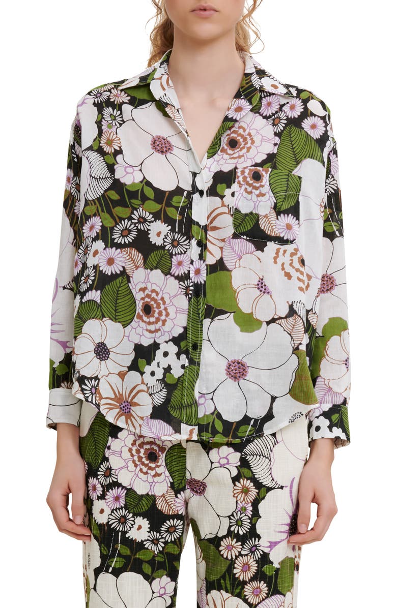 MAJE Floral Blouse, Main, color, FLOWER 70S BLACK