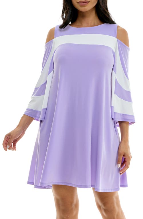 Shop Nina Leonard Ity Stripe Cold Shoulder Dress In Lavender/ivory