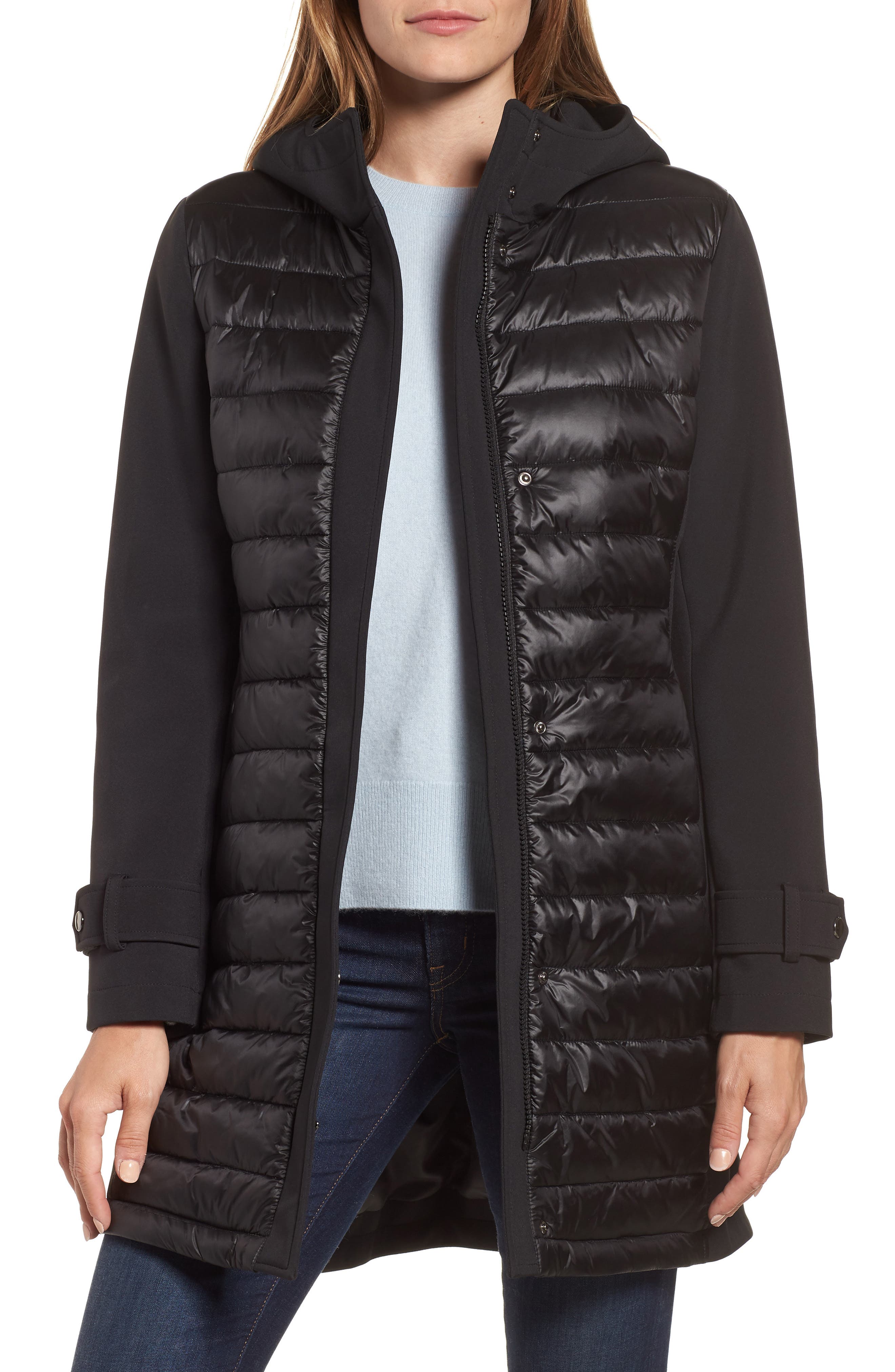 Gallery Hooded Soft Shell Puffer Hybrid Coat Nordstrom
