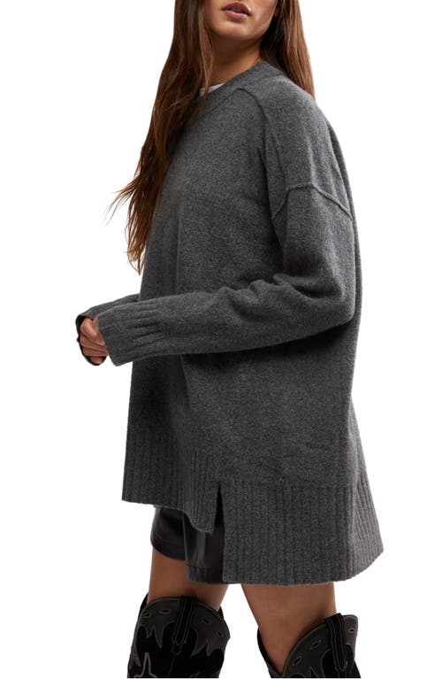 Shop Free People Phoebe High-low Tunic Sweater In Dark Heather Grey