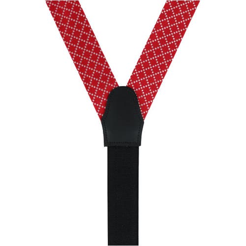 Trafalgar Rowan Geometric Pattern Silk Button End Suspenders In Red