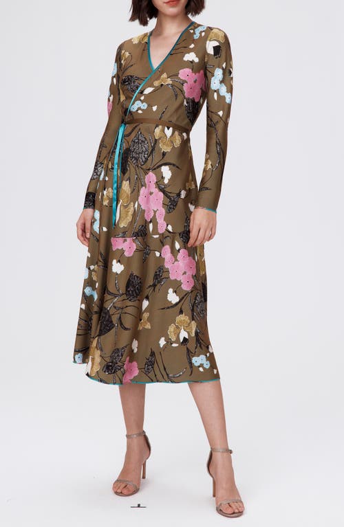 Diane von Furstenberg Anika Long Sleeve Reversible Wrap Dress Festival Floral Teal/Olive at Nordstrom,