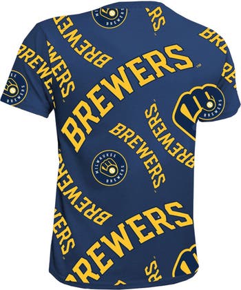 STITCHES Youth Stitches Navy Milwaukee Brewers Allover Team T-Shirt