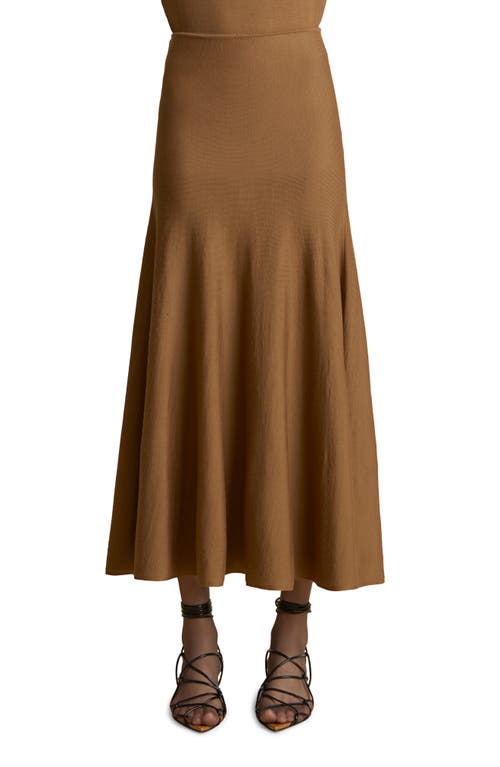 Shop Khaite Mayu Wool Blend Midi Sweater Skirt In Cafe