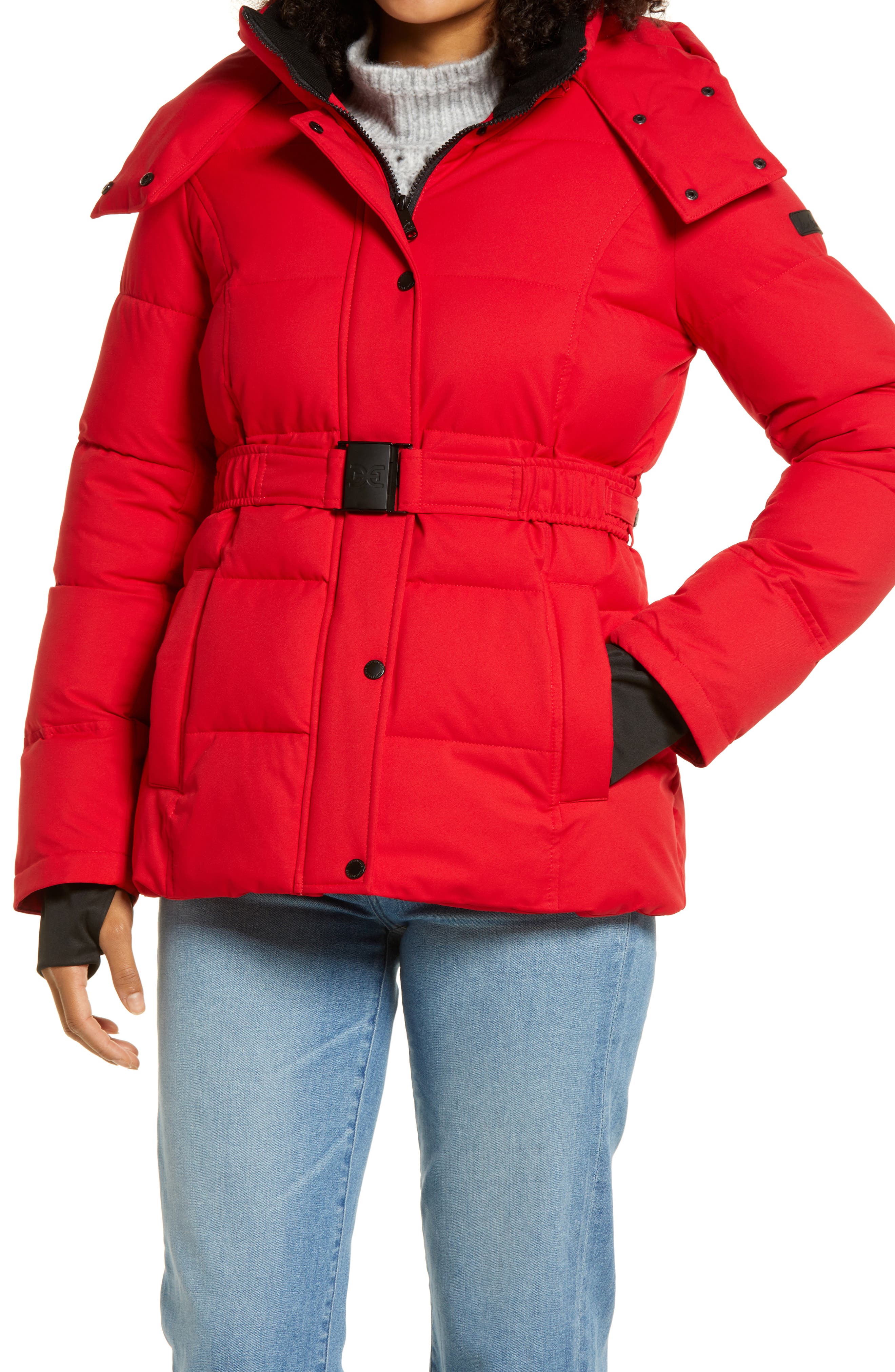 womens red coat with hood