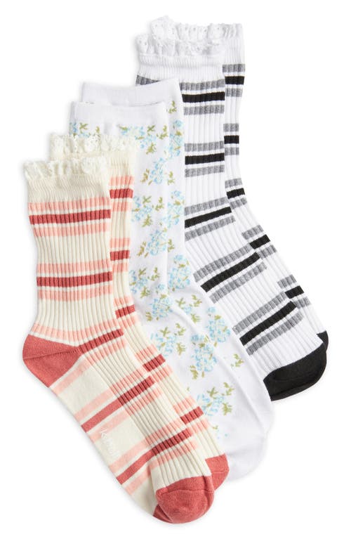 Shop K. Bell Socks K Bell Socks Spring Stripes Ruffle Assorted 3-pack Crew Socks In White/assorted