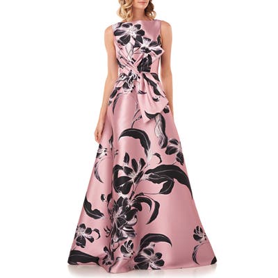 Kay Unger Grace Floral Twist Front Ballgown, Pink