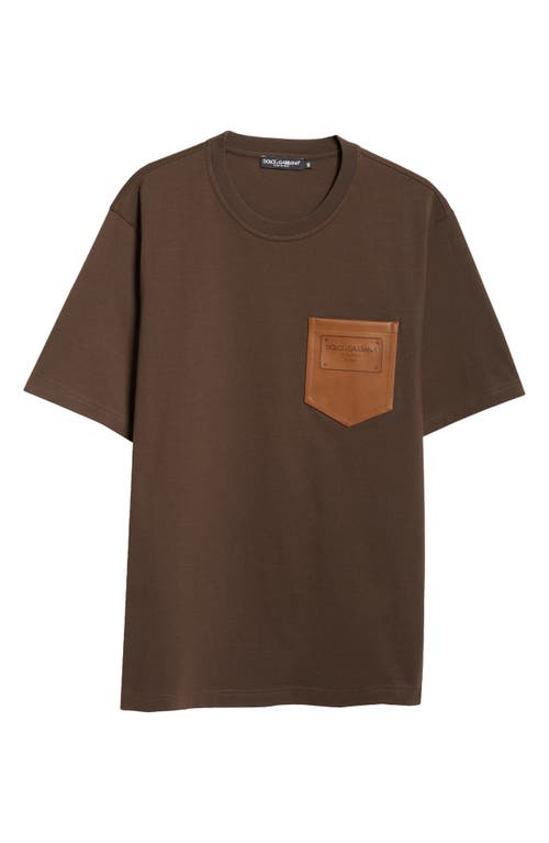 Shop Dolce & Gabbana Dolce&gabbana Leather Pocket Cotton T-shirt In M3977 Marrone