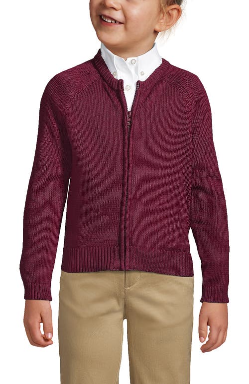 Shop Lands' End School Uniform Girls Cotton Modal Zip-front Cardigan Sweater In Burgundy