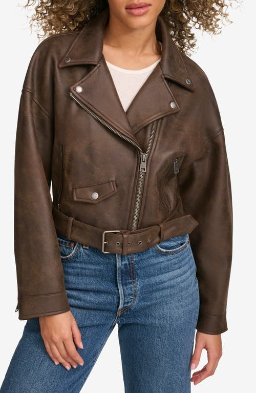 Shop Levi's Relaxed Crop Faux Leather Moto Jacket In Dark Brown