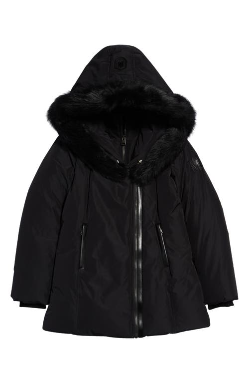 Mackage Kids' Leelee Genuine Shearling Trim Down Puffer Jacket in Black