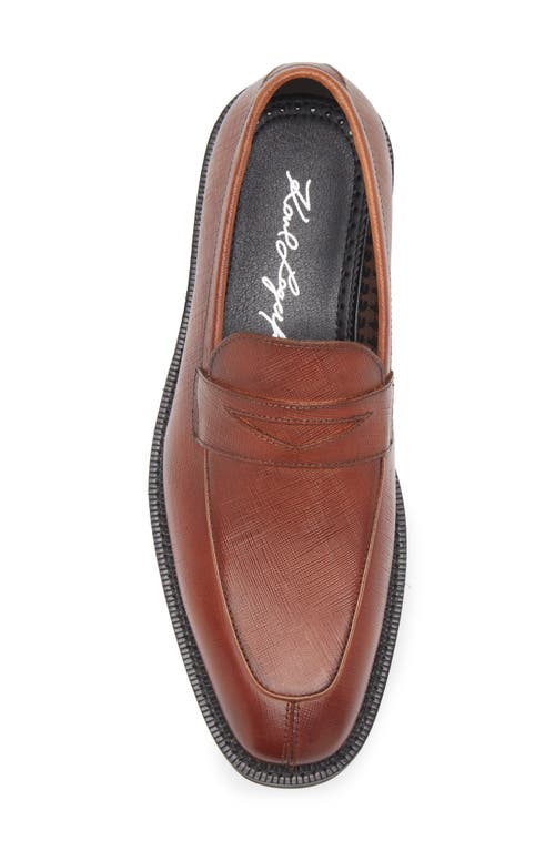 Karl Lagerfeld Paris Apron Toe Saffiano Leather Penny Loafer In Cognac