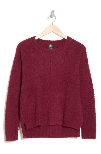 Bobeau Silky Plush Step Hem Sweater In Red Wine