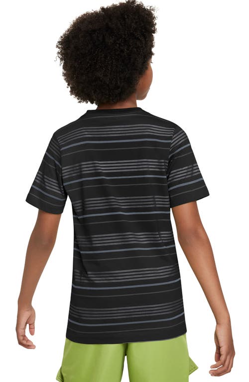 Shop Nike Kids' Sportswear Stripe Cotton Logo T-shirt In Black/ashen Slate